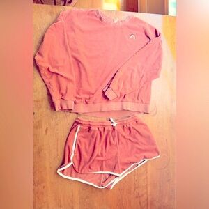 Rylee & Cru Terra cotta, women’s L rainbow terry cloth sweatshirt/shorts set